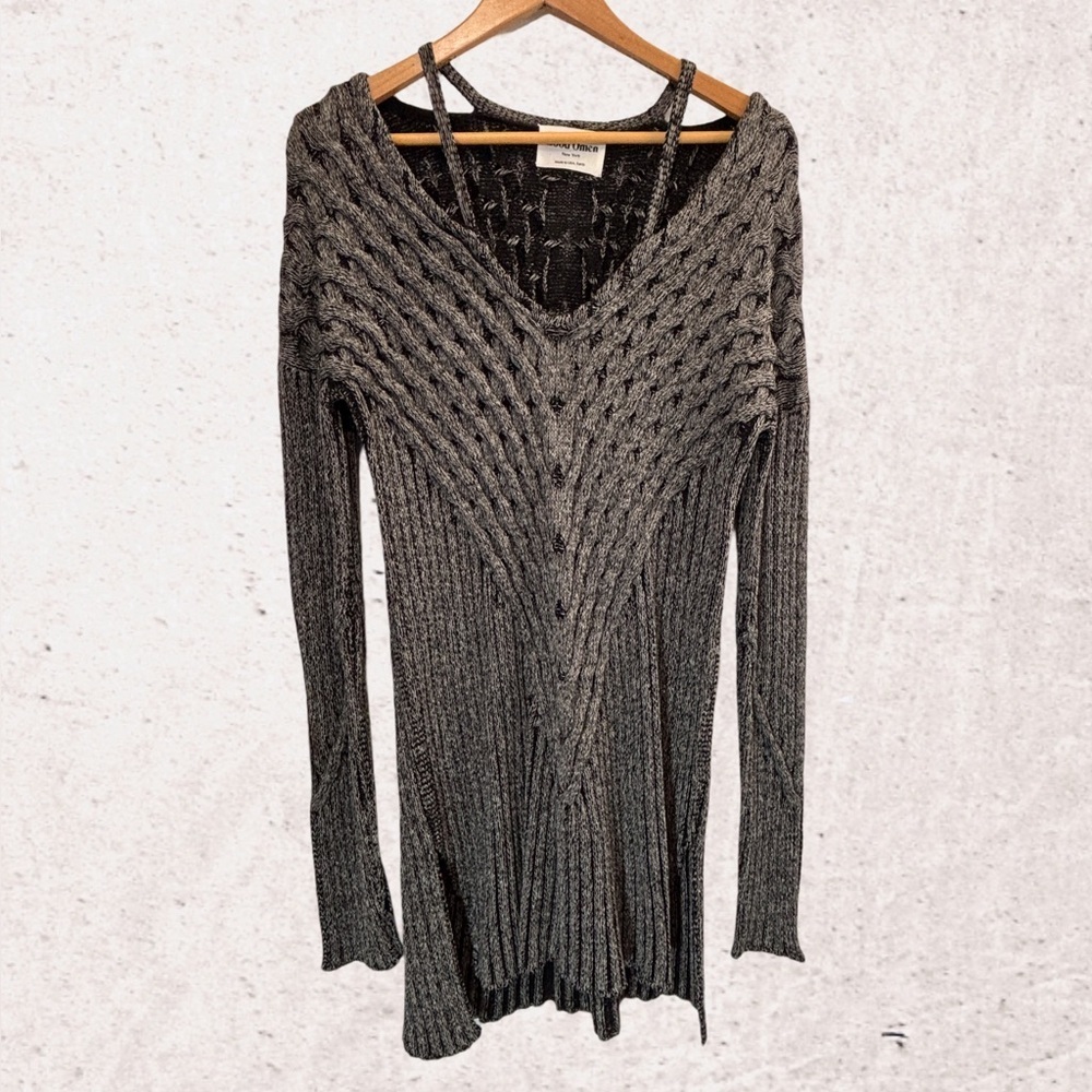 Gray Mini Dress with Intricate Knit Pattern